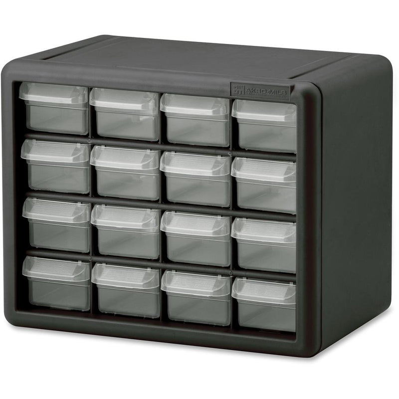 Akro-Mils 16-Drawer Plastic Storage Cabinet - 16 Drawer(s) - 8.5  Height x 6.4  Width10.5  Length%Floor - Stackable, Finger Grip, Unbreakable - Black - Polymer, Plastic - 1 Each