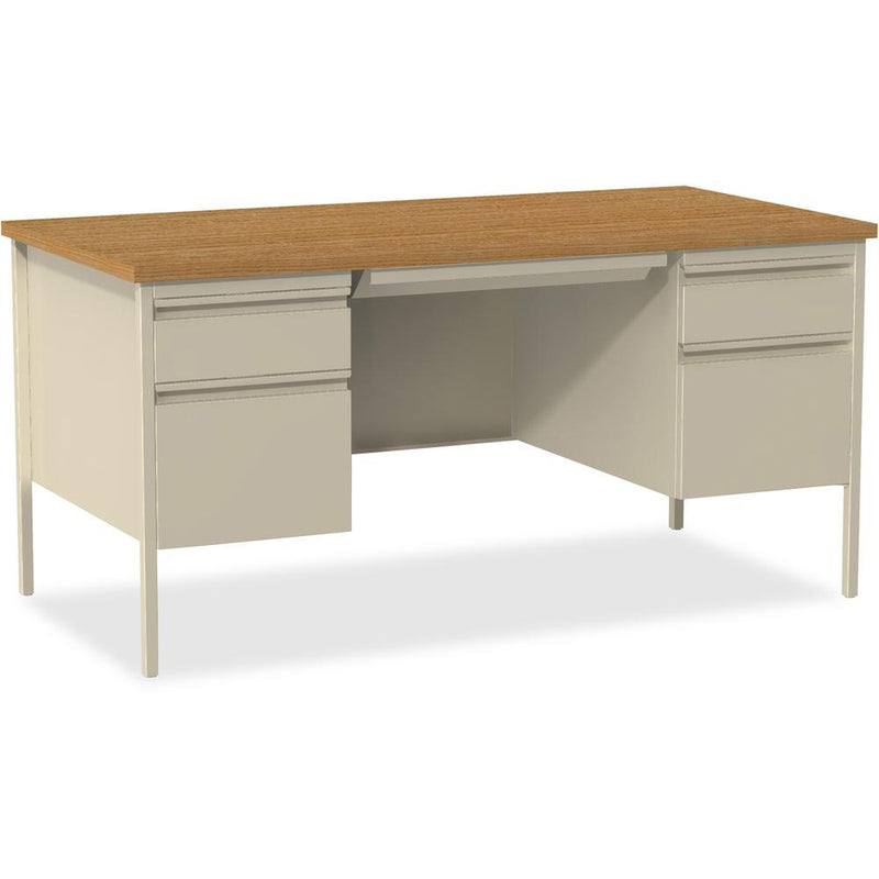 Lorell Fortress Series Double-Pedestal Desk - Rectangle Top - 60" Table Top Width x 30" Table Top Depth x 1.12" Table Top Thickness - 29.50" HeightAssembly Required - Oak, Oak Laminate, Putty - Steel