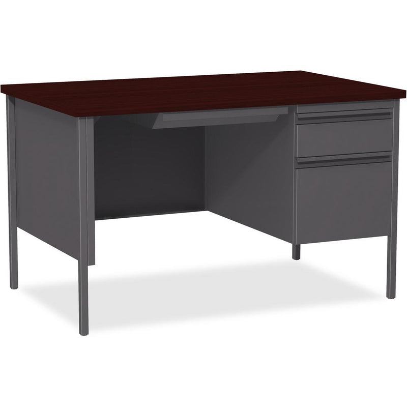 Lorell Fortress Series 48" Right Single-Pedestal Desk - Laminated Rectangle, Mahogany Top - 30" Table Top Length x 48" Table Top Width x 1.13" Table Top Thickness - 29.50" Height - Assembly Required -