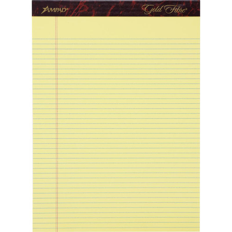 Ampad Gold Fibre Narrow Rule Writing Pads - 50 Sheets - Watermark - Stapled/Glued - 0.25  Ruled - 16 lb Basis Weight - Letter - 8 1/2  x 11 3/4  - Canary Yellow Paper - Micro Perforated, Bleed-free, C