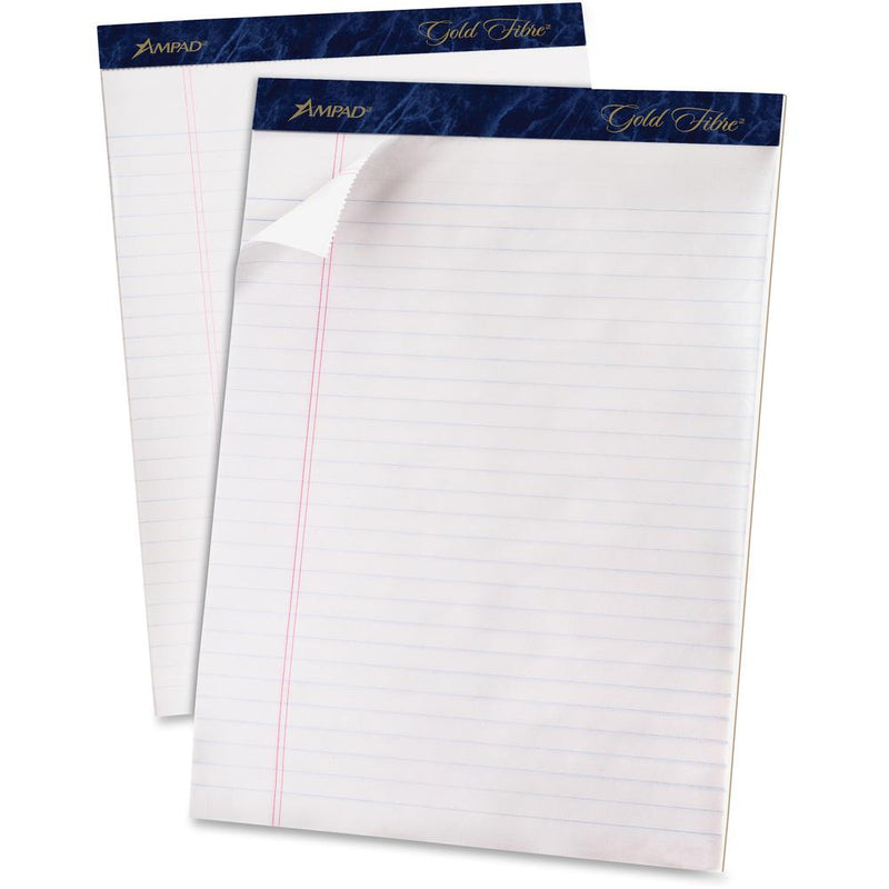 TOPS Gold Fibre Ruled Perforated Writing Pads - Letter - 50 Sheets - Watermark - Stapled/Glued - 0.34  Ruled - 16 lb Basis Weight - Letter - 8 1/2  x 11  - Dark Blue Binding - Bleed-free, Micro Perfor