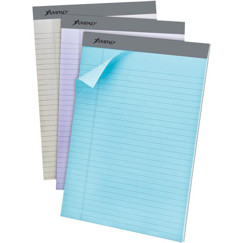 Ampad Pastel Perforated Pad - 50 Sheets - 0.34  Ruled - 15 lb Basis Weight - Letter - 8 1/2  x 11  - Micro Perforated - 6 / Pack