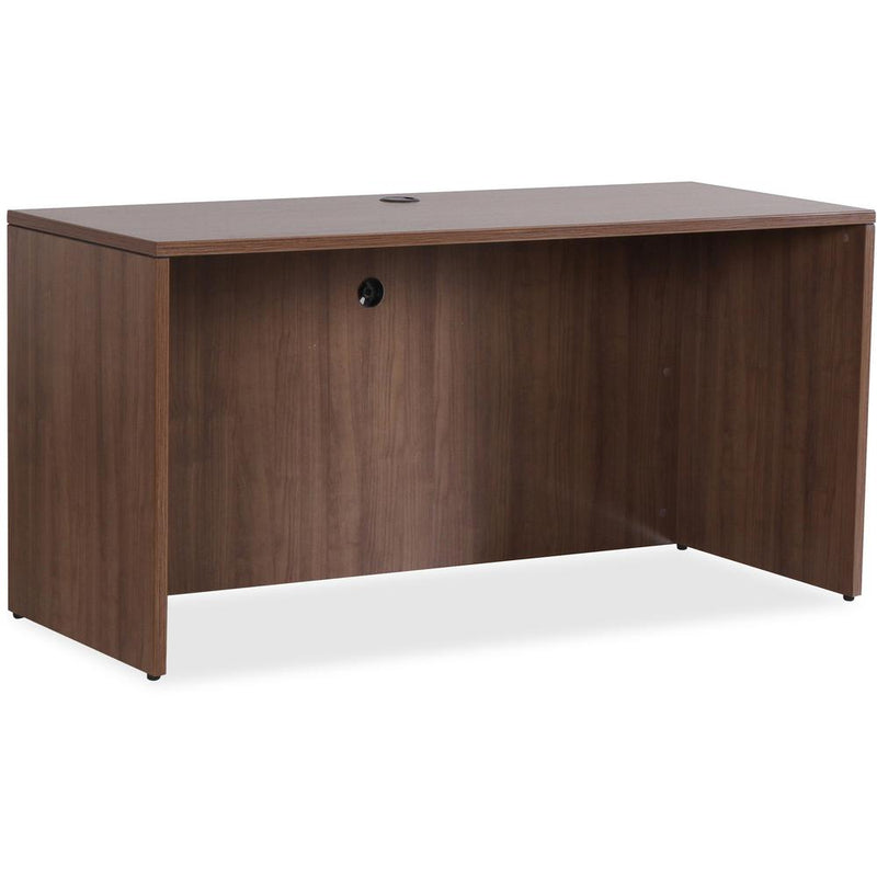 Lorell Essentials Series Credenza Shell - 70.9" x 23.6"29.5" Credenza, 1" Top, 3.8" Drawer Pull, 0.1" Edge - Walnut, Laminate Table Top - Durable, Grommet, Cord Management, Adjustable Feet - For Offic