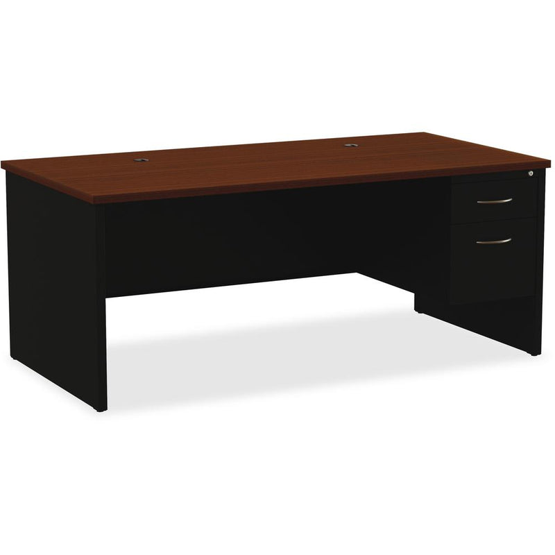 Lorell Fortress Modular Series Right-Pedestal Desk - 72" x 36" , 1.1" Top - 2 x Box, File Drawer(s) - Single Pedestal on Right Side - Material: Steel - Finish: Walnut Laminate, Black - Scratch Resista