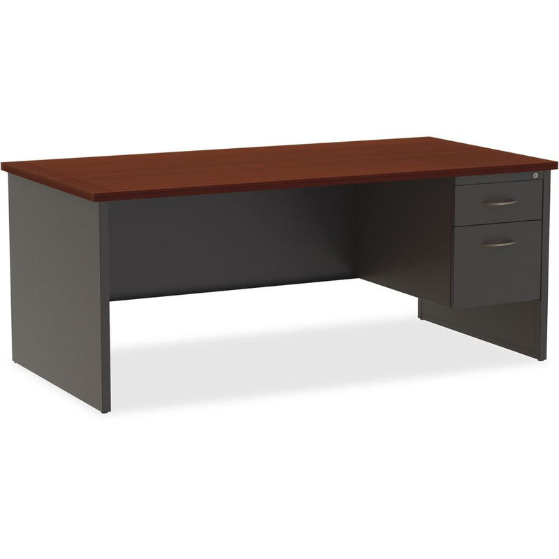 Lorell Fortress Modular Series Right-Pedestal Desk - 72" x 36" , 1.1" Top - 2 x Box, File Drawer(s) - Single Pedestal on Right Side - Material: Steel - Finish: Mahogany Laminate, Charcoal - Scratch Re