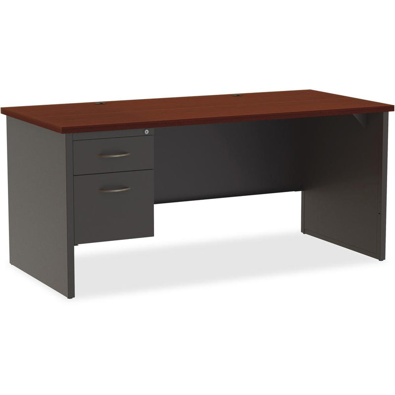 Lorell Fortress Modular Series Left-Pedestal Desk - 66" x 30" , 1.1" Top - 2 x Box, File Drawer(s) - Single Pedestal on Left Side - Material: Steel - Finish: Mahogany Laminate, Charcoal - Scratch Resi