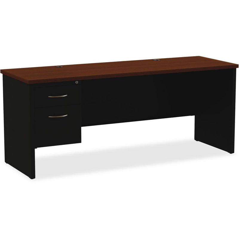 Lorell Fortress Modular Series Left-pedestal Credenza - 72" x 24" , 1.1" Top - 2 x Box, File Drawer(s) - Single Pedestal on Left Side - Material: Steel - Finish: Walnut Laminate, Black - Scratch Resis