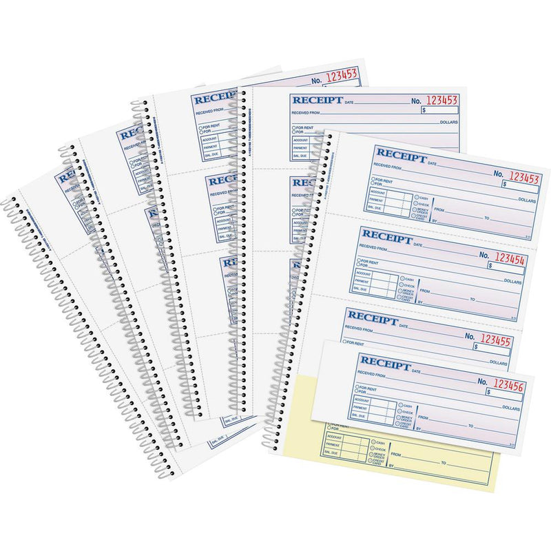 Adams Spiral 2-part Money/Rent Receipt Book - 200 Sheet(s) - Spiral Bound - 2 Part - 2.75  x 7.62  Form Size - White, Canary - Assorted Sheet(s) - 5 / Pack