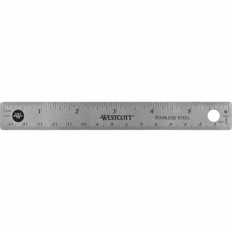 Westcott 6  Stainless Steel Rulers - 6  Length 0.8  Width - 1/16, 1/32 Graduations - Metric, Imperial Measuring System - Stainless Steel - 12 / Box - Stainless Steel