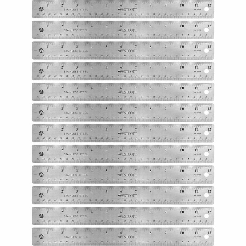 Westcott Stainless Steel Rulers - 12  Length 1  Width - 1/16, 1/32 Graduations - Metric, Imperial Measuring System - Stainless Steel - 12 / Box - Stainless Steel