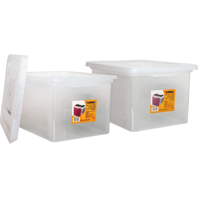 Lorell Stacking File Boxes - External Dimensions: 14.2  Width x 18  Depth x 10.8 Height - Media Size Supported: Letter, Legal - Interlocking Closure - Stackable - Plastic - Clear - For File - 2 / Bund