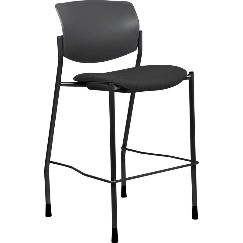 Lorell Advent Stool - Black Crepe Fabric Seat - Black Plastic Back - Powder Coated, Black Tubular Steel Frame - Four-legged Base - Black - 1 Each