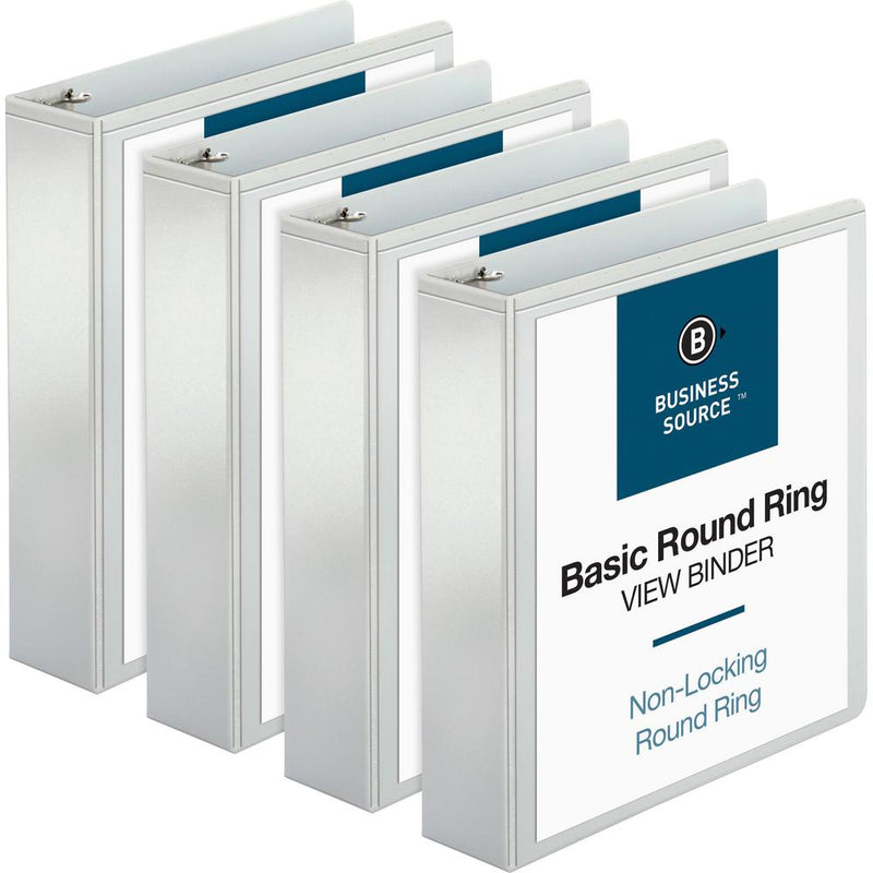 Business Source Round-ring View Binder - 2  Binder Capacity - Letter - 8 1/2  x 11  Sheet Size - 475 Sheet Capacity - Round Ring Fastener(s) - 2 Internal Pocket(s) - Polypropylene - White - Wrinkle-fr