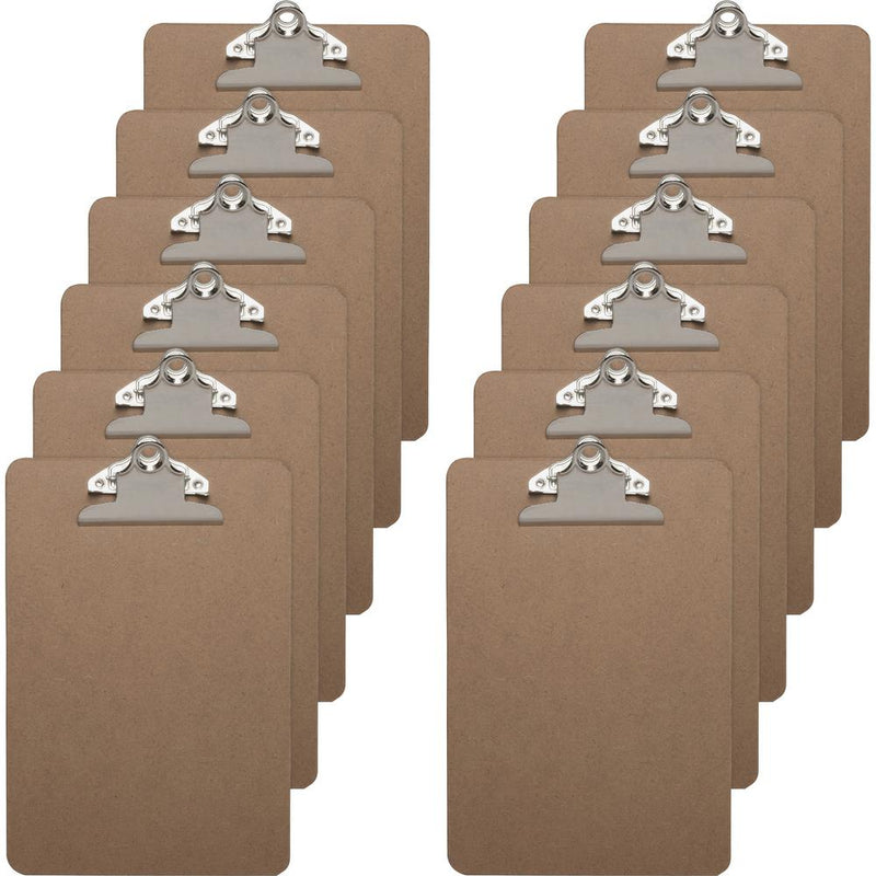 Business Source Mini Clipboard with Standard Metal Clip - Standard - 6  x 9  - Hardboard - Brown - 12 / Box