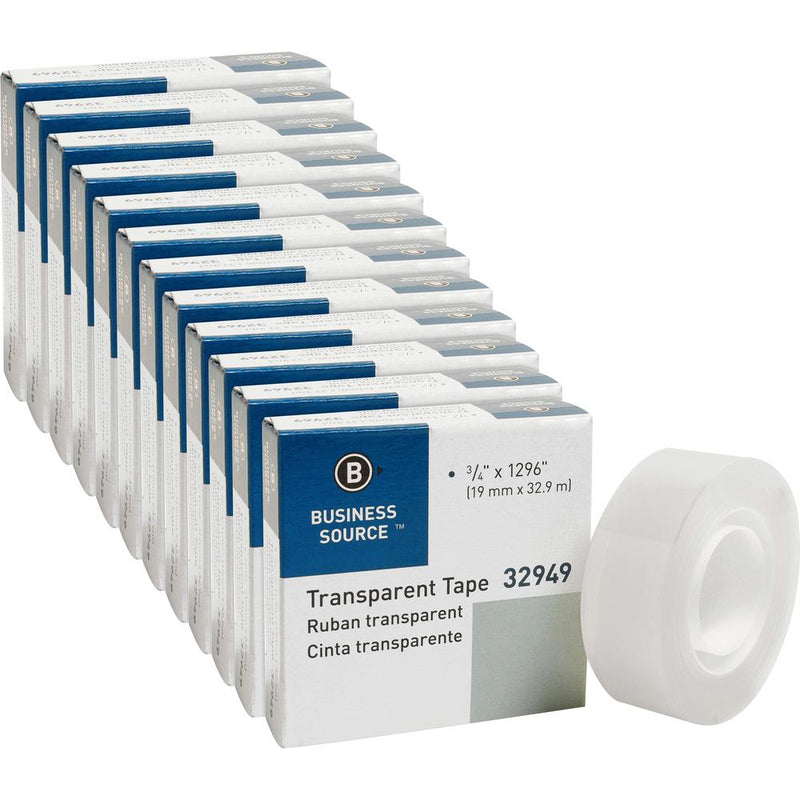 Business Source All-purpose Transparent Tape - 36 yd Length x 0.75  Width - 1  Core - For Sealing, Mending - 12 / Pack - Clear