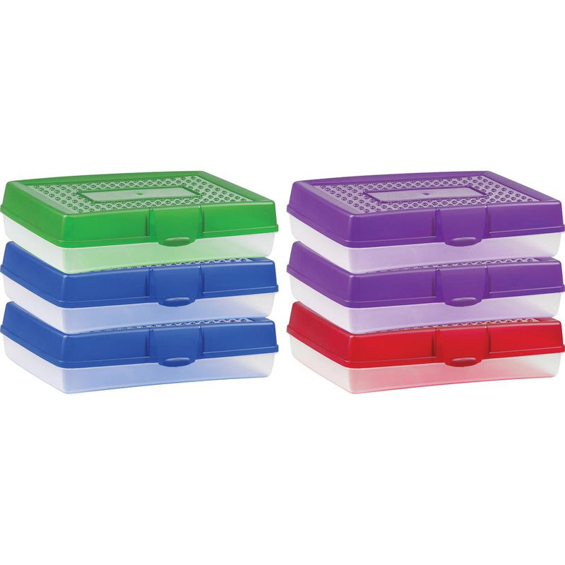 Storex Carrying Case Pencil - Assorted Bright - Impact Resistance - Plastic Body - Translucent - 2.9  Height x 11.3  Width x 7.8  Depth - 6 / Carton