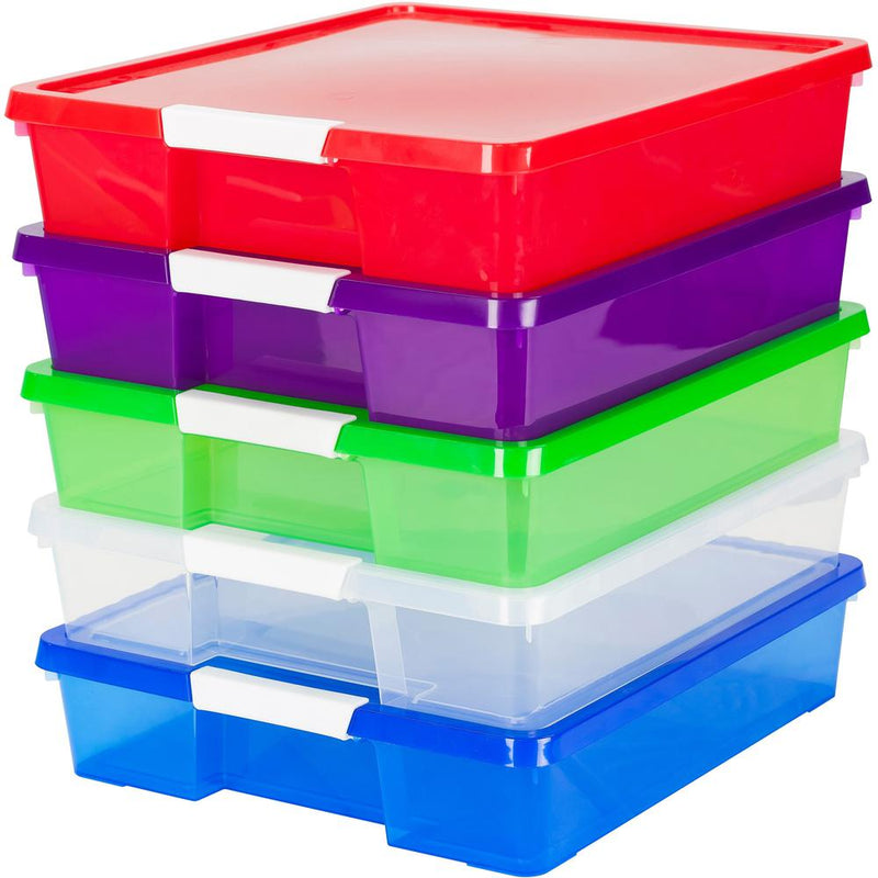 Storex Stackable Craft Box - 3  Height x 14  Width14  Length - Stackable - Assorted Bright - 5 / Carton