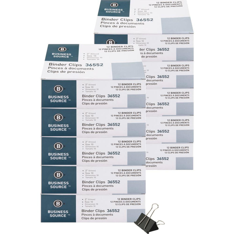 Business Source Fold-back Binder Clips - Large - 2  Length x 2  Width - 1  Size Capacity - 120 / Bundle - Black - Steel