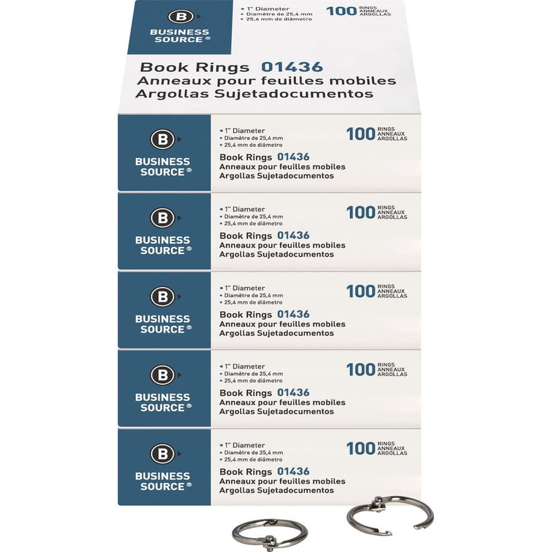 Business Source Standard Book Rings - 1  Diameter - Silver - Nickel Plated - 500 / Bundle