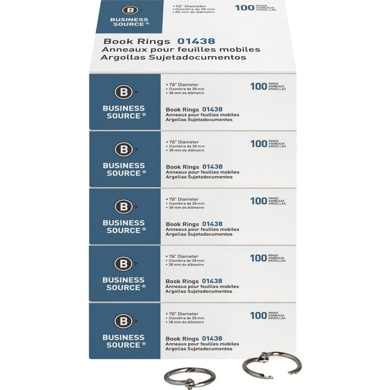 Business Source Standard Book Rings - 1.5  Diameter - Silver - Nickel Plated - 500 / Bundle