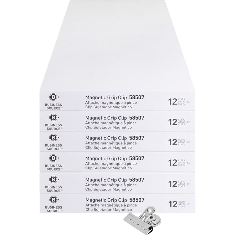 Business Source Magnetic Grip Clips Pack - No. 2 - 2.3  Width - for Paper - Magnetic, Heavy Duty - 72 / Bundle - Silver