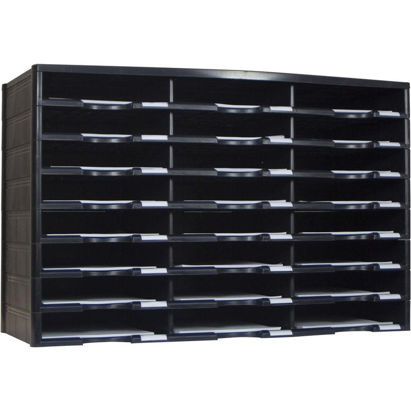 Storex Stackable Literature Sorter - 12000 x Sheet - 24 Compartment(s) - 9.50  x 12  - 20.5  Height x 14.1  Width31.4  Length - Black - Plastic, Polystyrene - 1 Each