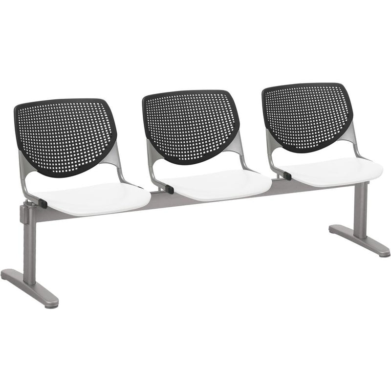 KFI Kool 3 Seat Beam Chair - White Polypropylene Seat - Black Polypropylene, Aluminum Alloy Back - Powder Coated Silver Tubular Steel Frame - 1 Each