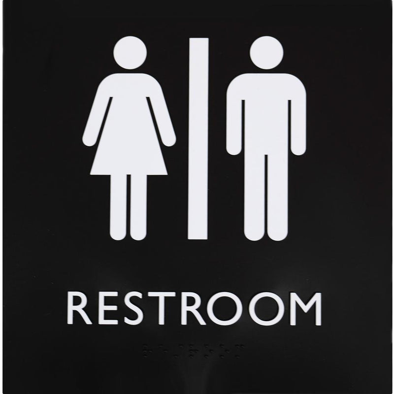 Lorell Unisex Restroom Sign - 1 Each - Restroom (Accessible) Print/Message - 8" Width x 8" Height - Square Shape - Surface-mountable - Easy Readability, Injection-molded - Restroom, Architectural - Pl