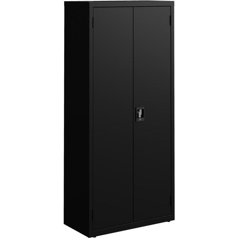 Lorell Slimline Storage Cabinet - 30" x 15" x 66" - 4 x Shelf(ves) - 720 lb Load Capacity - Durable, Welded, Nonporous Surface, Recessed Handle, Removable Lock, Locking System - Black - Baked Enamel -