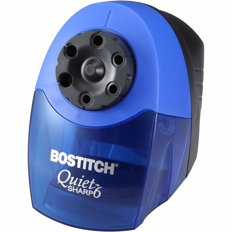 Bostitch QuietSharp 6 Heavy Duty Classroom Electric Pencil Sharpener - Desktop - 6 Hole(s) - 7.5  Height x 5  Width x 9  Depth - Black, Blue - 1 Each