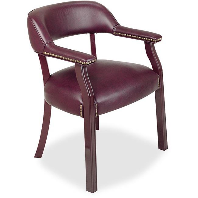 Lorell Berkeley Series Traditional Captain Side Chair - Burgundy Vinyl Seat - Hardwood Frame - Four-legged Base - Oxblood - Vinyl, Wood - 1 Each