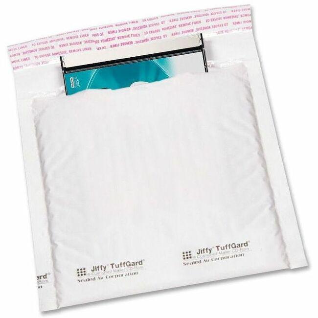 Sealed Air Jiffy Tuffgard CD/DVD Mailers - Bubble - 7 1/4  Width x 8  Length - Peel & Seal - Poly - 25 / Carton - White