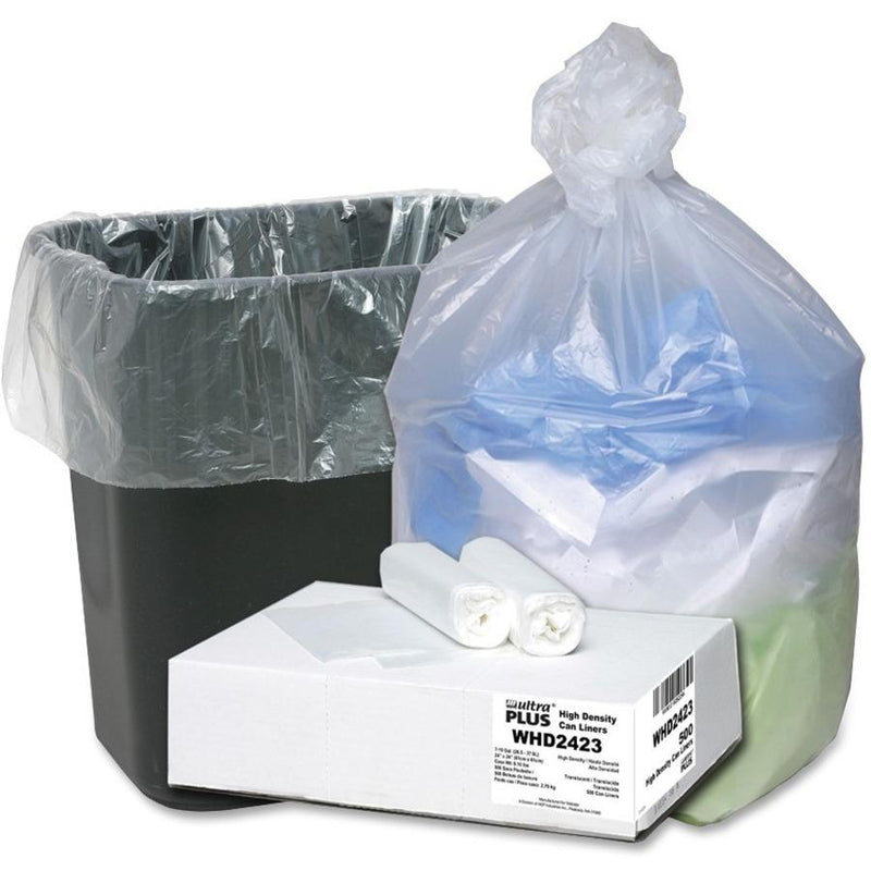 Berry Ultra Plus Trash Can Liners - Small Size - 10 gal Capacity - 24  Width x 24  Length - 0.31 mil (8 Micron) Thickness - High Density - Natural - Resin - 500/Carton - Industrial Trash, Office Waste