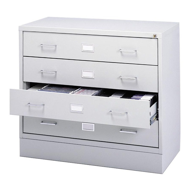 A/V Equipment Cabinet - 200 lb Load Capacity - 27.8  Height x 37  Width x 17.5  Depth - Freestanding - Baked Enamel - Steel - Light Gray, Chrome