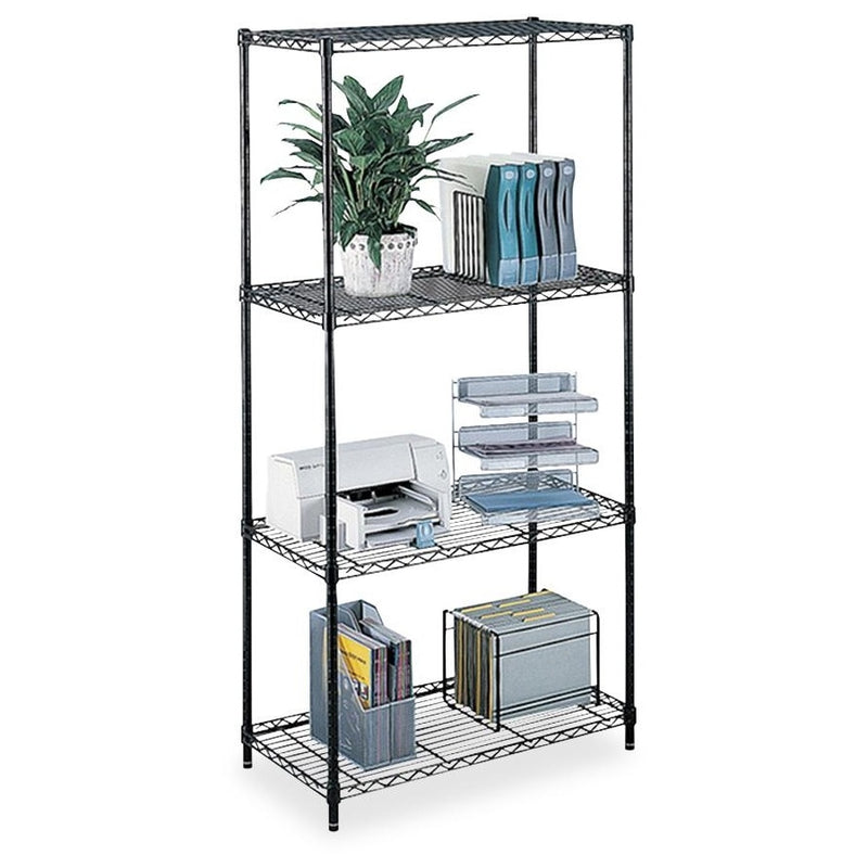 Safco Commercial Wire Shelving - 48" x 18" x 72" - 4 x Shelf(ves) - 500 lb Load Capacity - Leveling Glide - Black - Powder Coated - Steel - Assembly Required