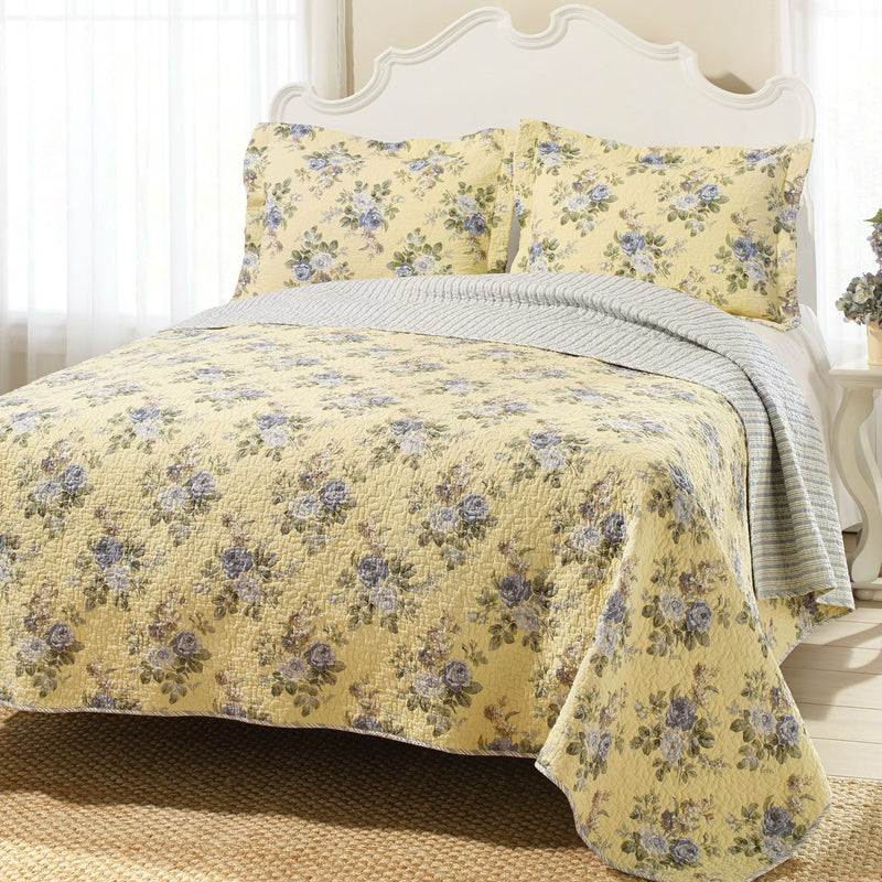 King Yellow Blue Floral Lightweight Coverlet Set