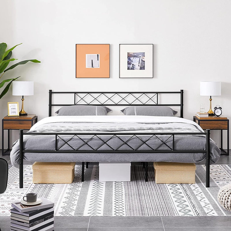 King Size Traditional Powder Coated Slatted Metal Platform Bed