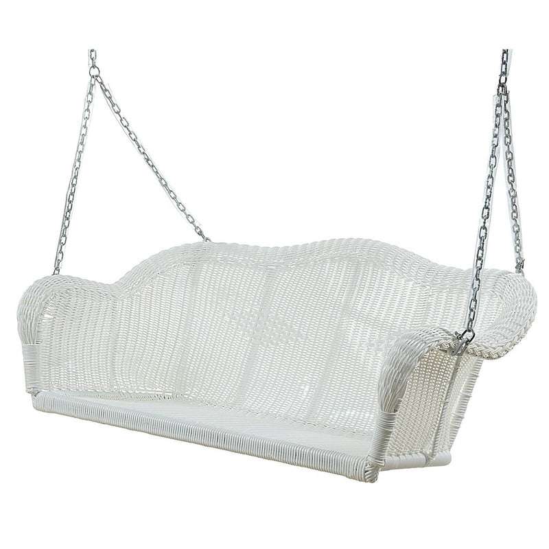 White Resin Wicker Porch Swing with 4-ft Hanging Chain