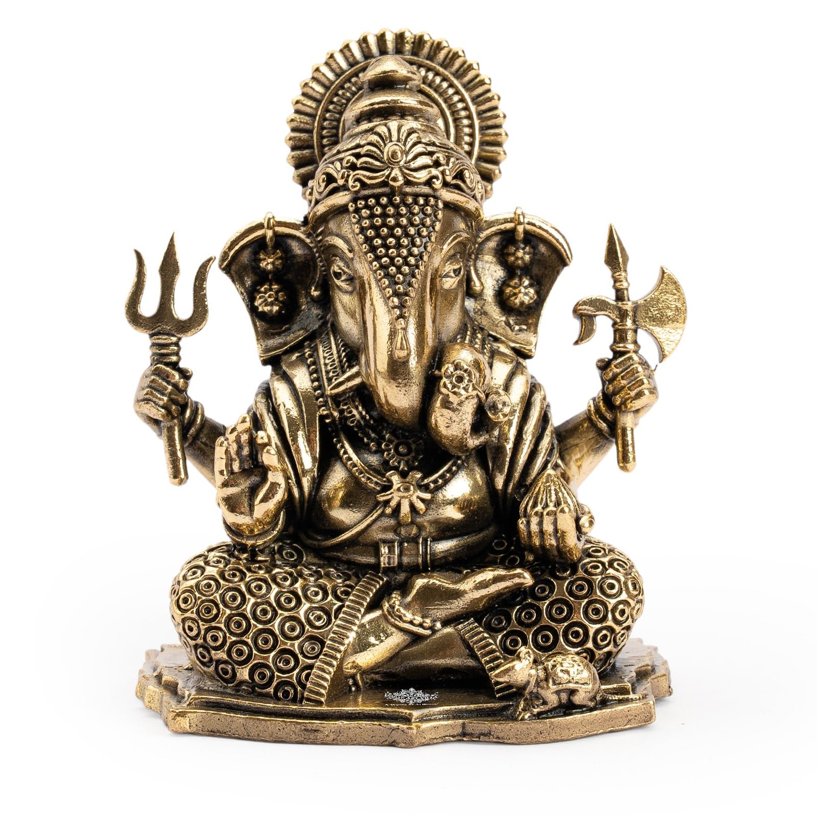 INDIAN ART VILLA Brass Ganesha Idol, 2 Inch Ganesh Ji Murti for Pooja Room, Meditation, Office & Car Dashboard, Spiritual Vastu Showpiece & Ideal Gift for Diwali, Ganesh Chaturthi & Weddings