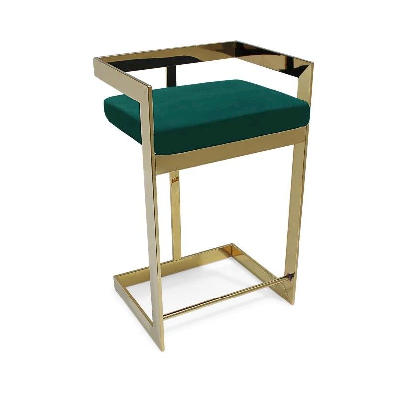 Bar Chair , 30", Gold Base, Green