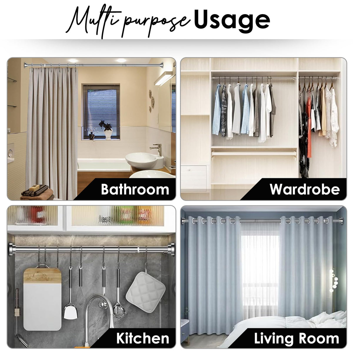 Story@Home Curtain Rod 105-195 CM Extendable Shower Curtain Tension Rod