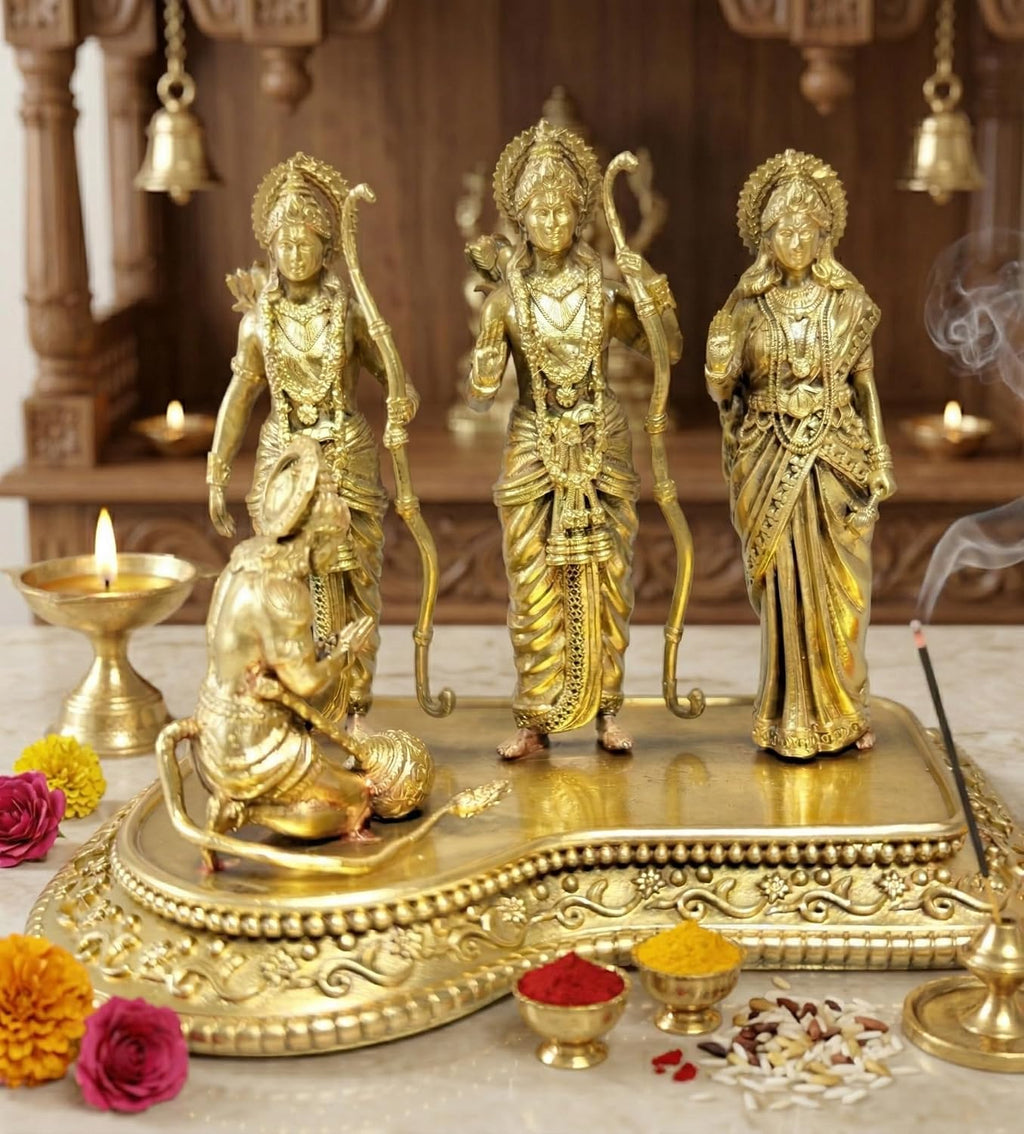 Jaipur Metals Ram Darbar Idol 100% Pure Brass | Lord Ram, Sita, Lakshman & Hanuman Spiritual Pooja Murti | Auspicious Home Temple Decor | Ideal for Gifting (Copy)