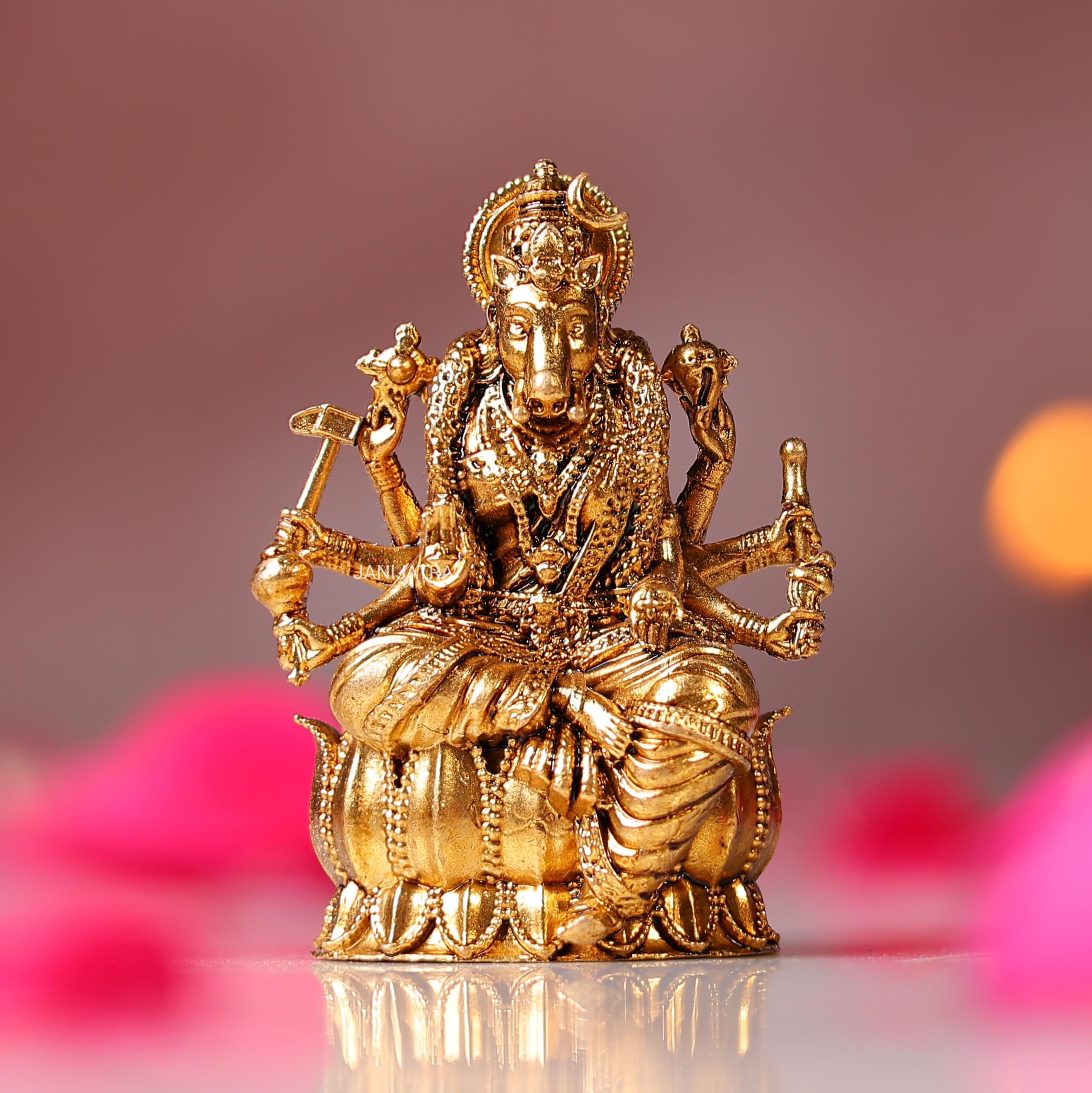janijatra Brass Varahi Devi Idol for Home Mandir | 4.5cm Miniature Murti | Bright Gold Finish | Saptamatrika Goddess Statue | Pooja Gift (50g)