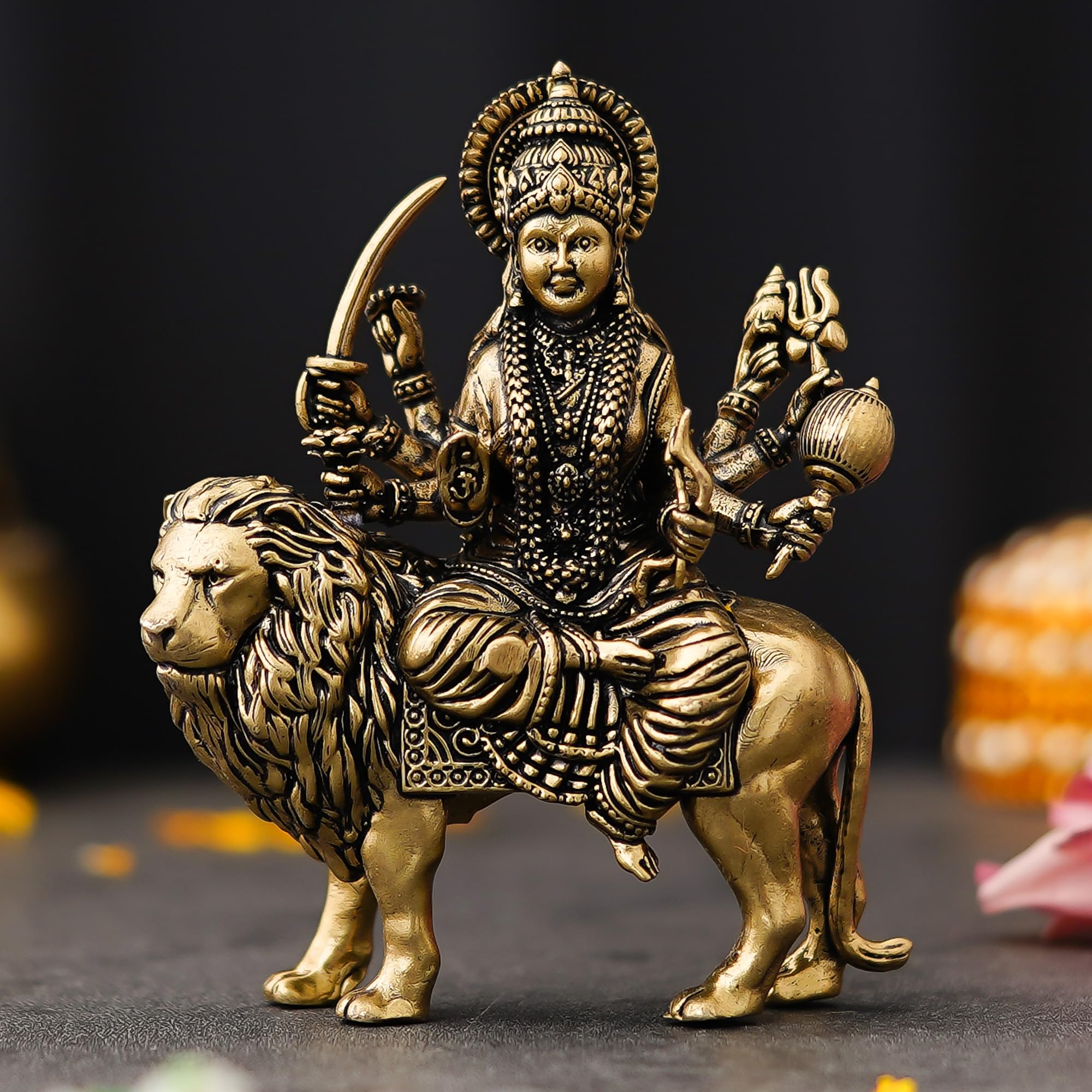 WORTH NEXT 3 Brass Maa Durga Idol | Goddess Durga MATA Murti for Temple, Puja & Home Decor | Religious Gift for Navratri & Housewarming (Weight-70gm)