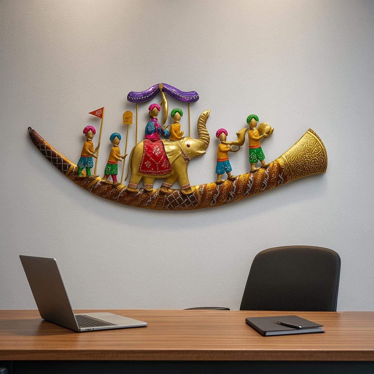 Anshika International Rajasthani Royal Baarat with LED Metal Abstract Figures Handcrafted Wall Sculpture Wall Art for Home Decoration, Living room, Dining Room & Bedroom (Size 46x19 Inch)