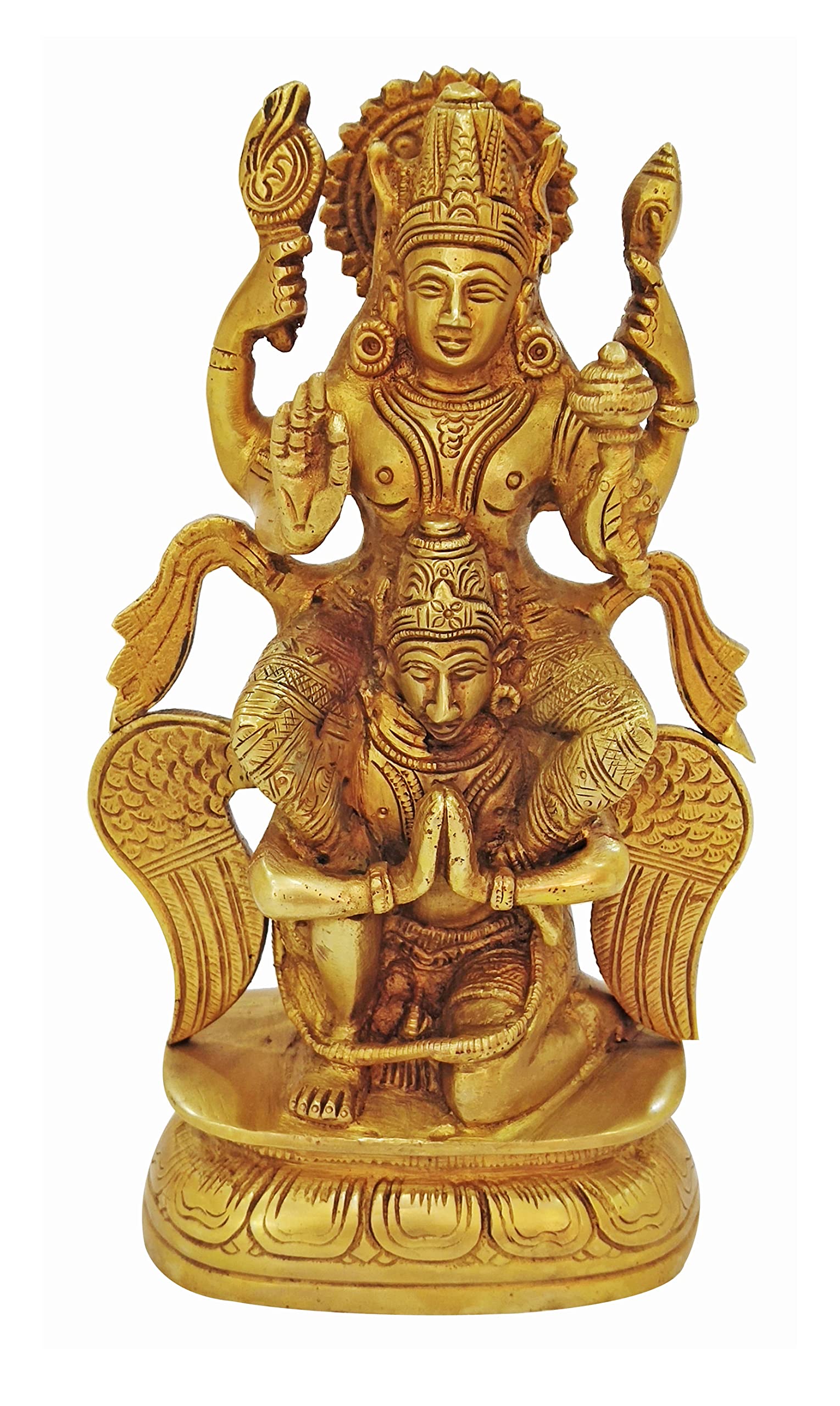 P.J.Handicrafts Brass Lord Vishnu Riding on Garuda Statue – 8-Inch Divine Idol for Protection, Victory & Spiritual Home Decor, Weght - 1800 Grams