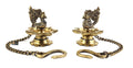 Two Moustaches Brass Peacock Carved Hanging Diya Set, Diyas for Diwali, Brass Hanging Diya Pair, Diwali Decoration for Home, Diyas for Home Decoration, Antique Yellow -Pack of 2