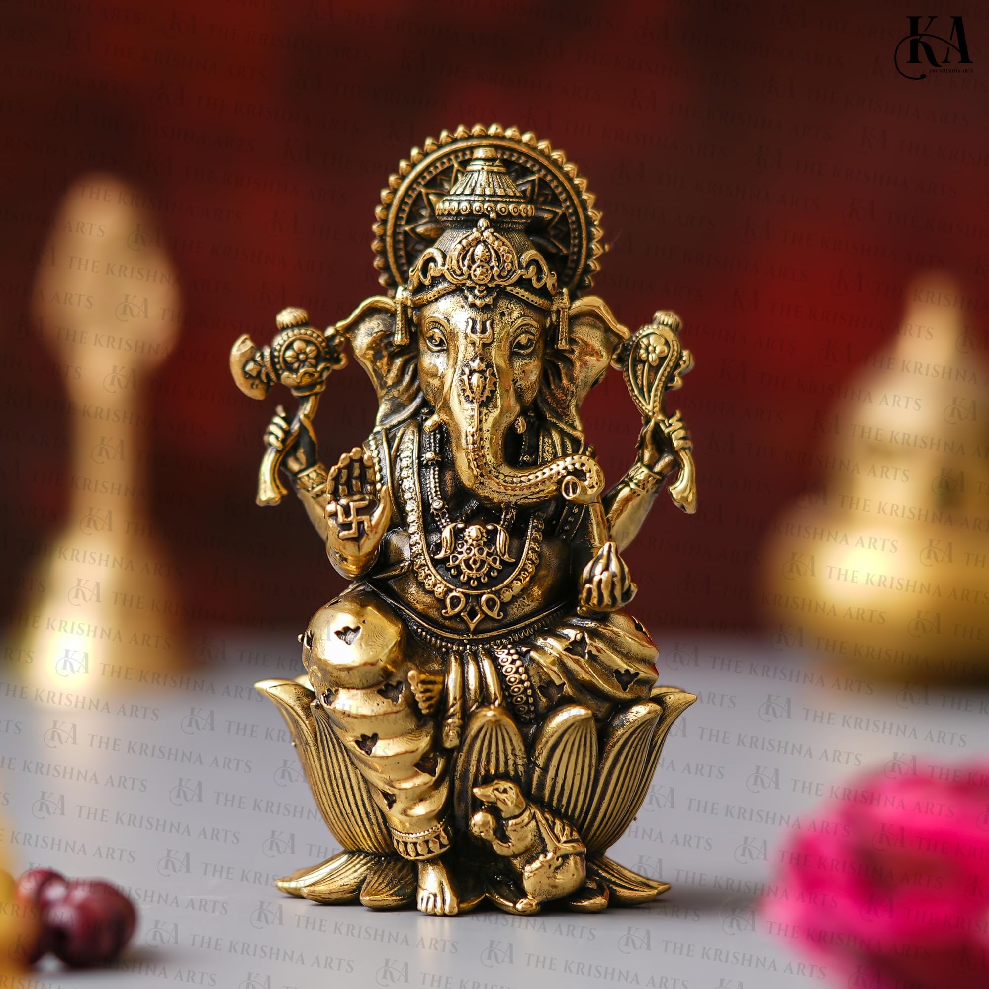 WORTH NEXT Brass Ganesha Idol for Good Luck & Worship | 2.5 Ganpati Hindu God Statue Figurine Perfect for Decoration Puja & Gifting Purpose Sculpture (Weight-60gm)