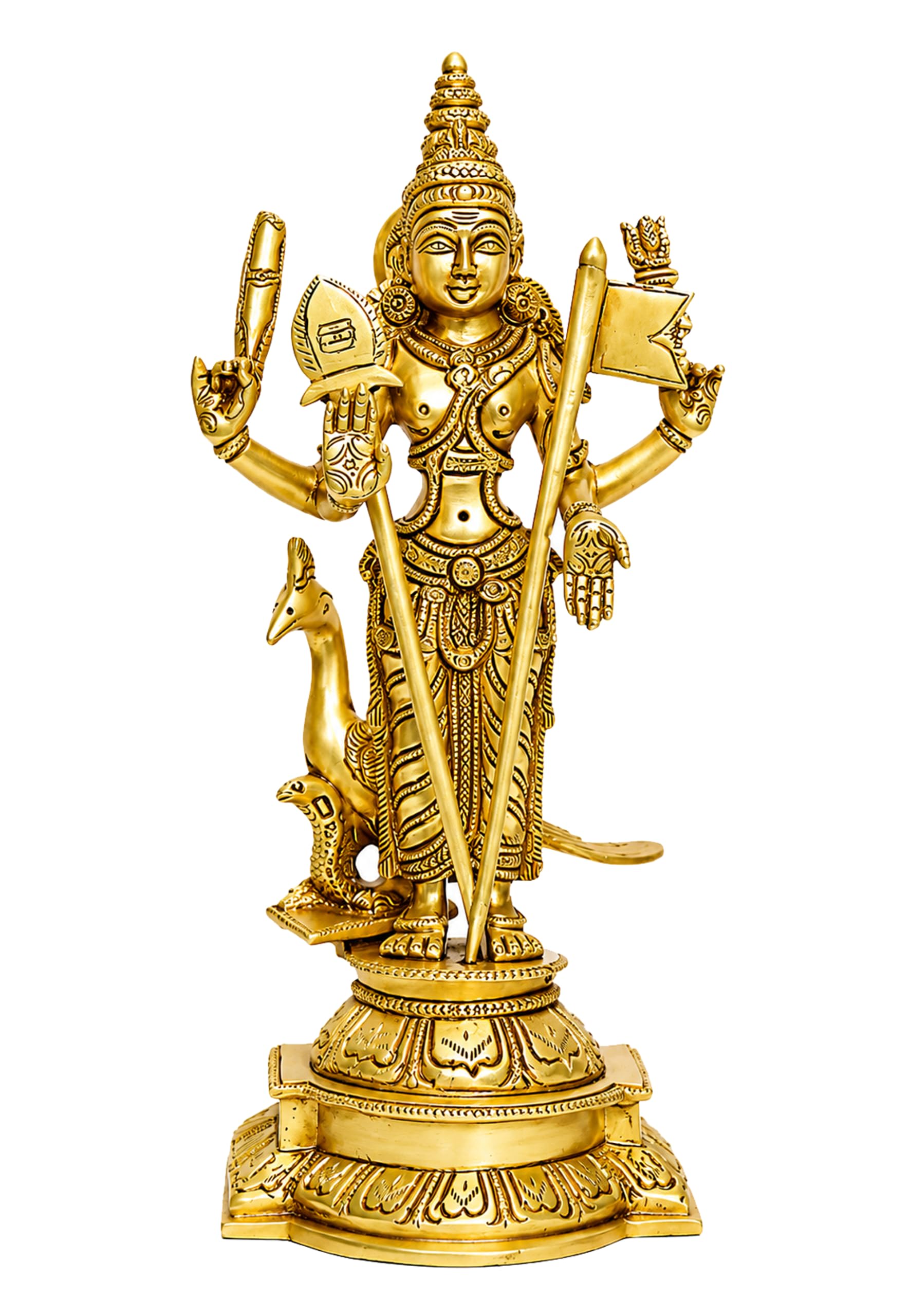 P.J.Handicrafts Brass Kartikeya Statue – 8.5-Inch Lord Murugan Idol with Peacock for Home Puja Altar, Office Prosperity and Spiritual Decor, Weght - 1600 Grams