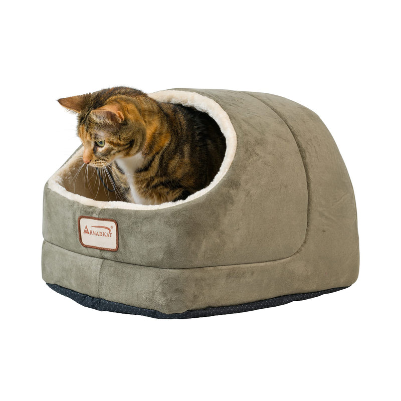 Armarkat faux suede Cat Bed and Cave,  18"(L) x 12.5"(W) x 11.5"(H),  C18HML/MH, Laurel Green